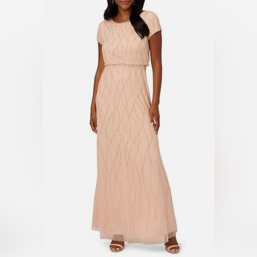 NWT Adrianna Papell Blush Sequin Embellished Gown